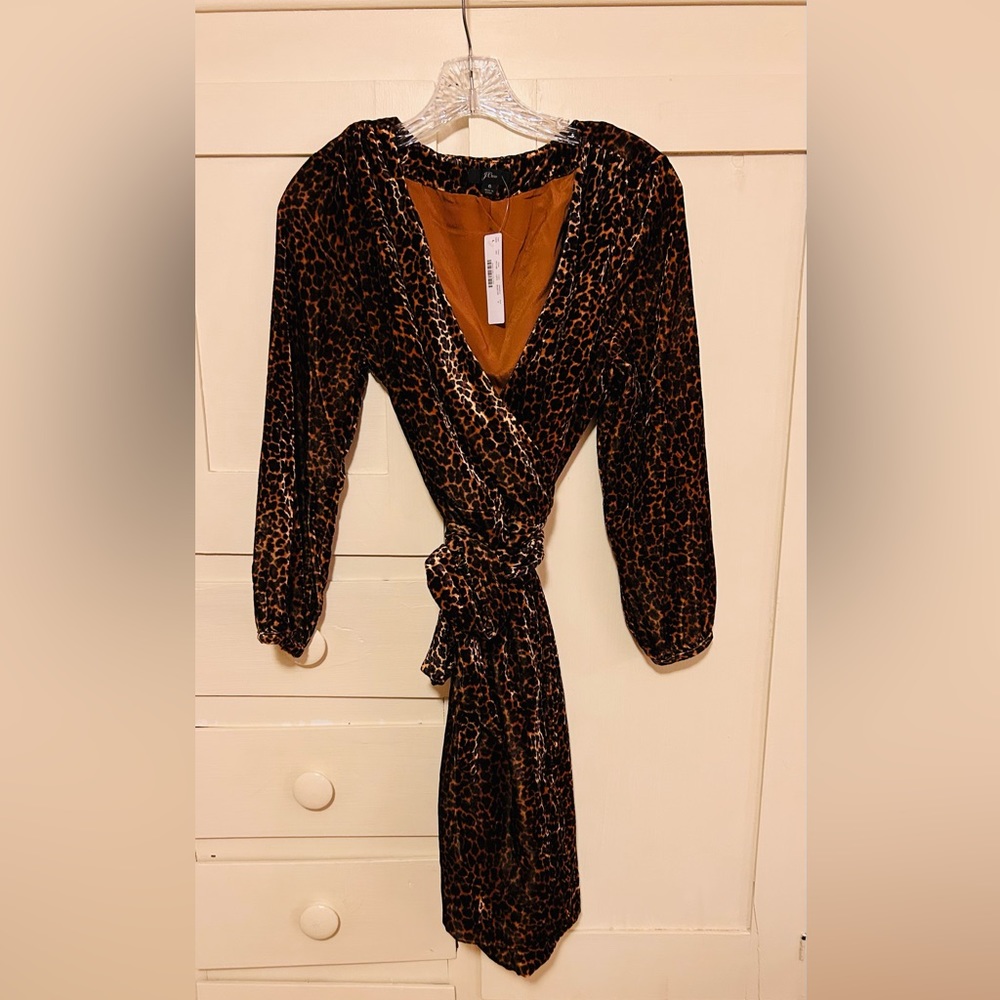 Rich brown and black animal print new velvet wrap dress by J Crew